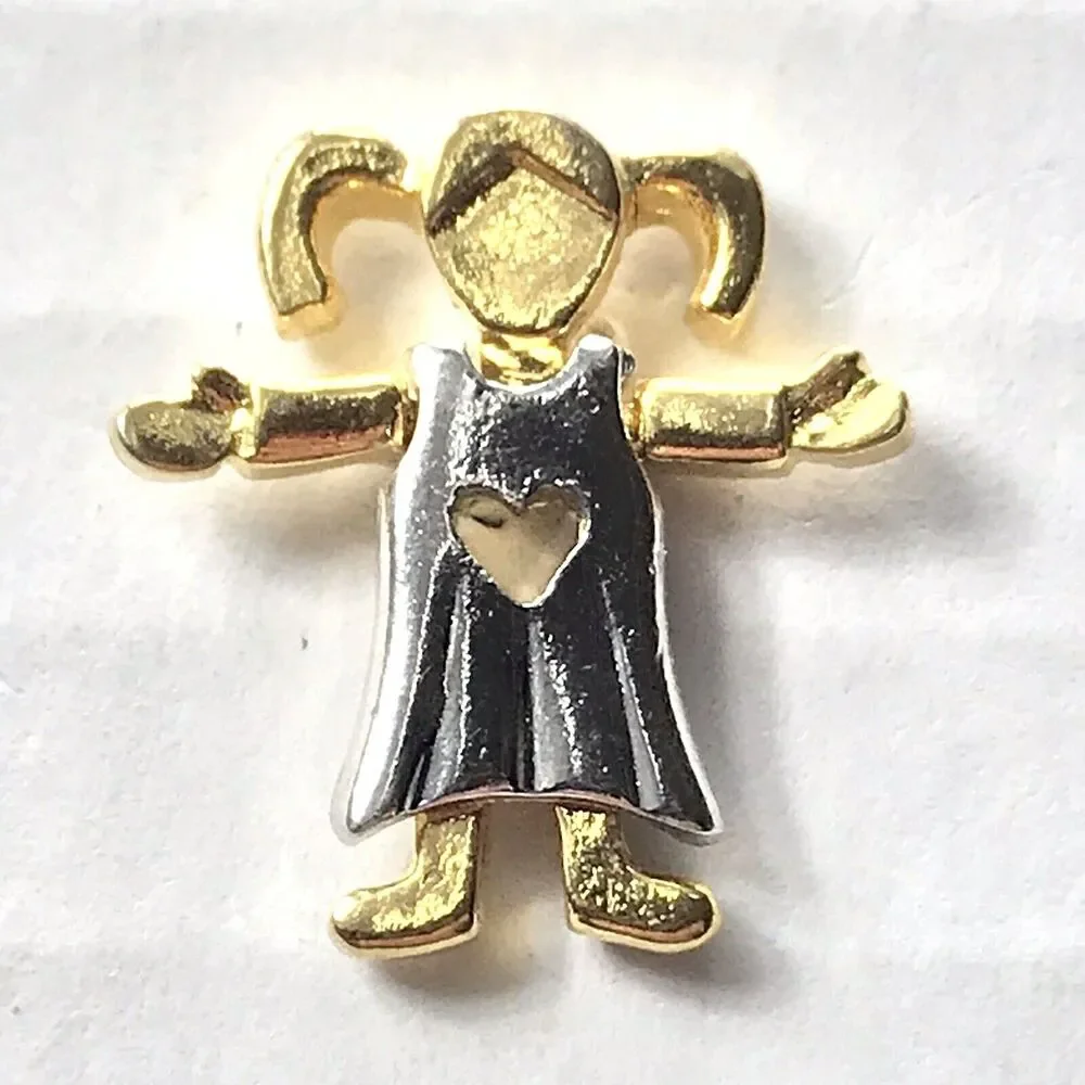 Girl With Heart Dress Gold Tone Vintage Pin Brooch